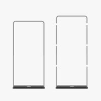 48 x 90 inch tension fabric banner stand frame on its base plate, shown assembled and in tube sections