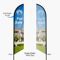 Feather tent flag, single sided print thru: printed front and mirrored back