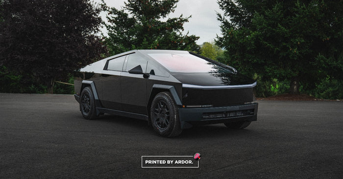Tesla Cybertruck in high-gloss black colored paint protection film (PPF) by Ardor Printing, Greater Seattle