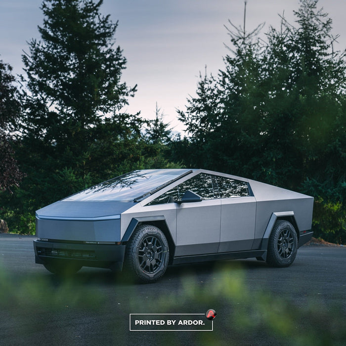 Tesla Cybertruck color change wrap in satin pearl white by Ardor Printing, Greater Seattle