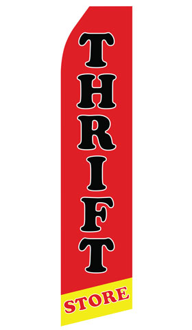 Thrift Store econo feather flag, 16 ft, single-sided, design 0179
