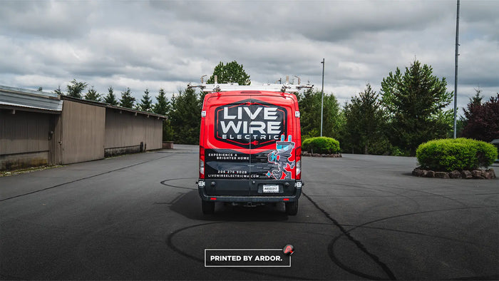 Red commercial van wrap for Live Wire