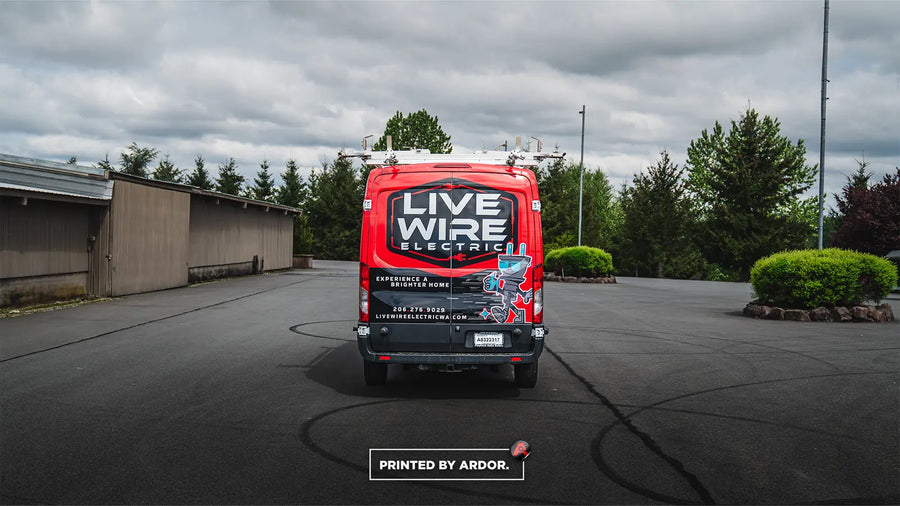Red commercial van wrap for Live Wire