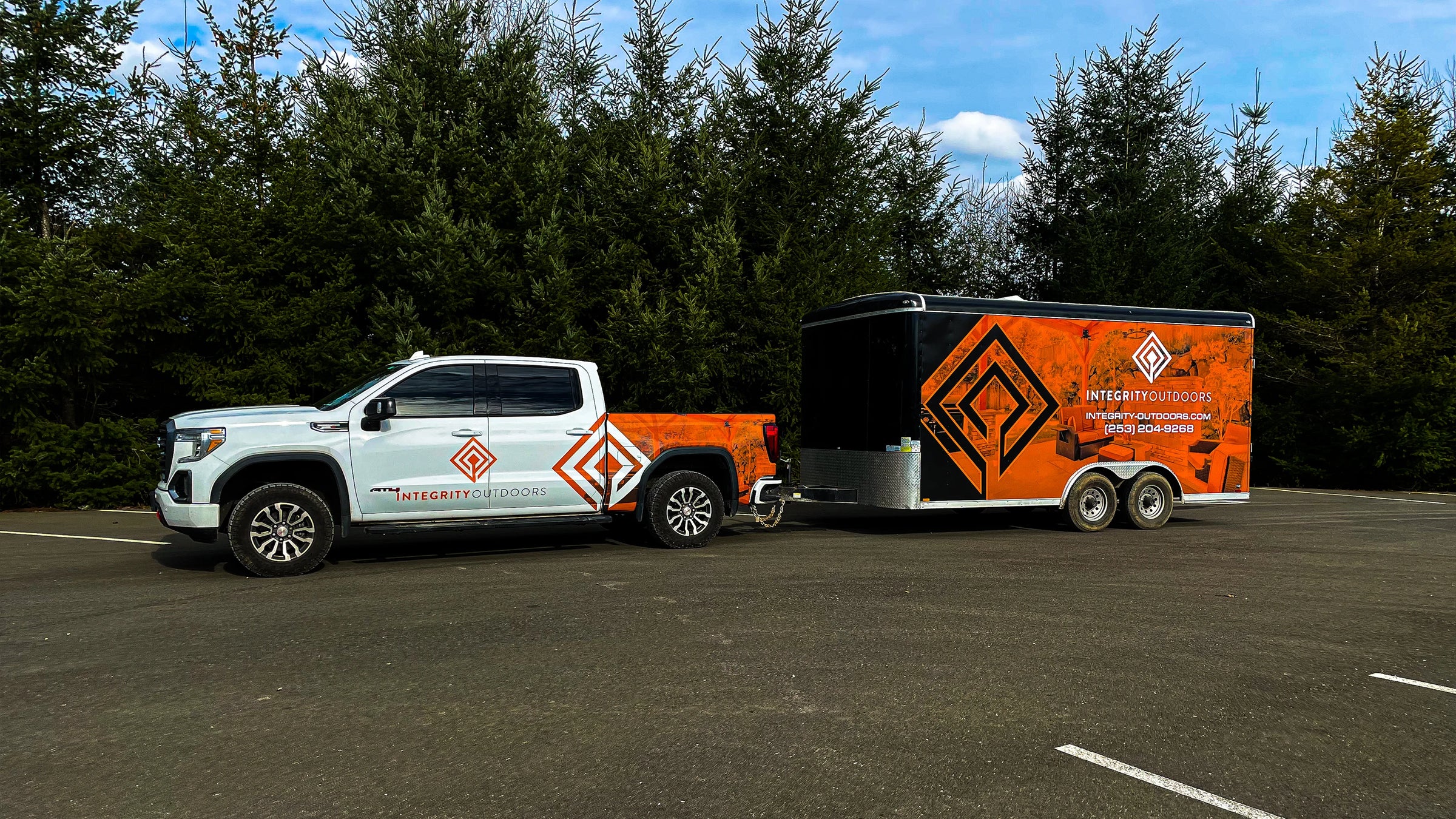 Integrity outdoors vinyl truck and trailer vinyl wrap done by Ardor Printing in Seattle area.