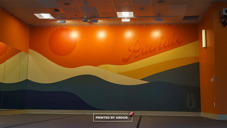 Sunset landscape wall mural for Juicy Power Yoga studio