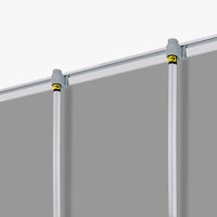 Top banner rail held by two support poles on a wide retractable banner stand