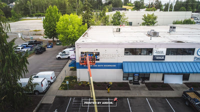 Winsupply kitchen and bath showroom exterior building wall graphics by Ardor Printing, view 8