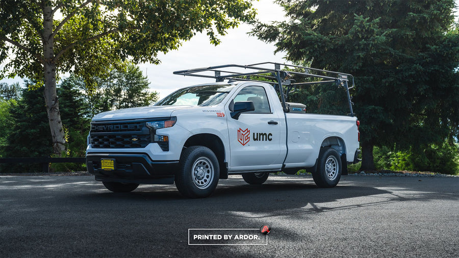Chevy Silverado work truck with ladder rack upfit