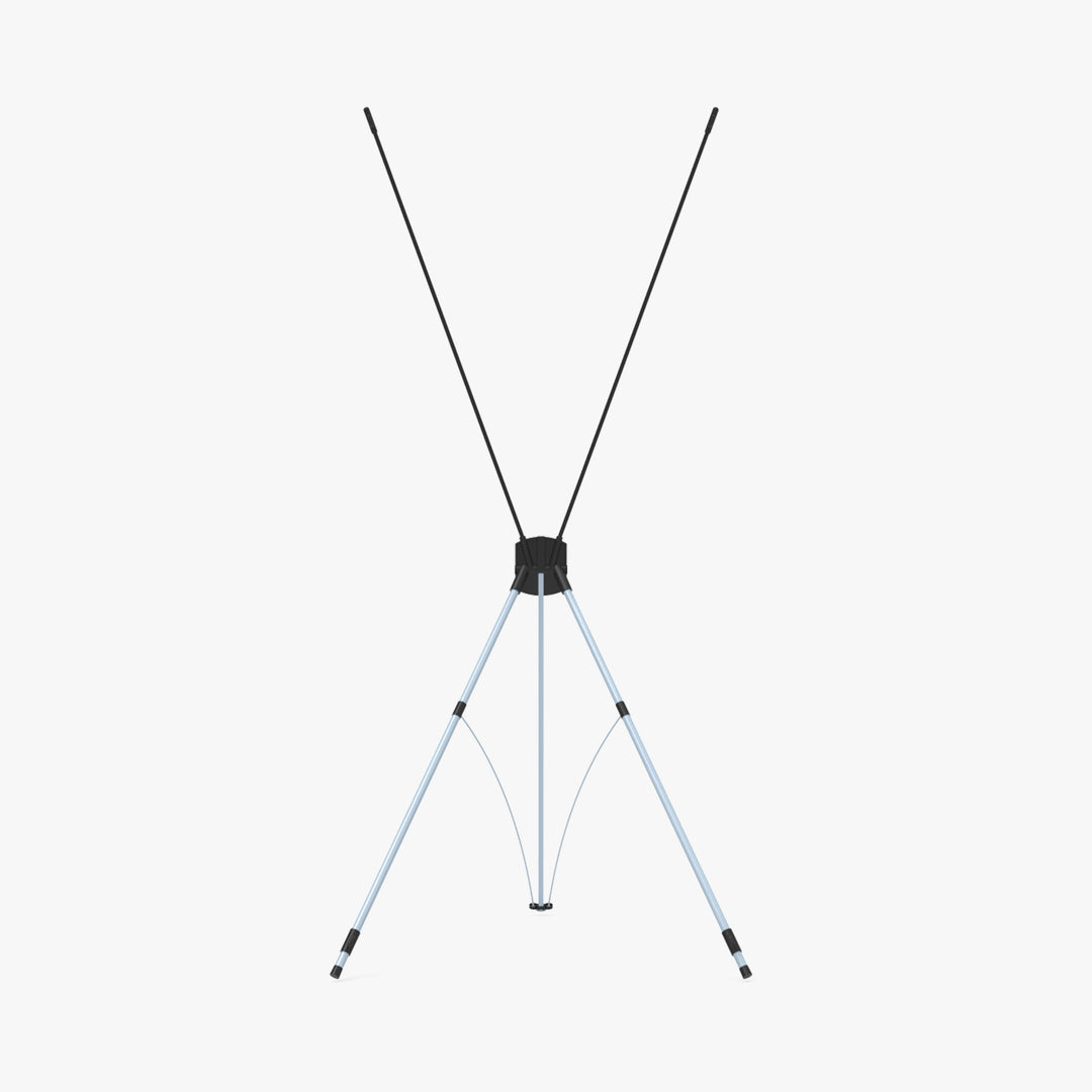 X-stand banner stand hardware assembled, aluminum and graphite frame shown without a graphic