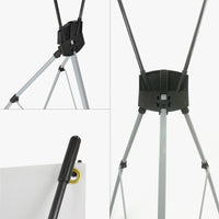 Close-up of the X-stand center hub and legs, and the corner hook that clips into a banner grommet