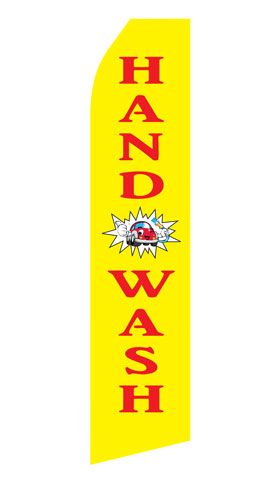 Yellow Hand Wash econo feather flag, 16 ft, single-sided