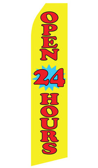 Yellow Open 24 Hours econo feather flag, 16 ft, single-sided