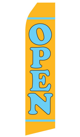 Yellow Open econo feather flag, 16 ft, single-sided