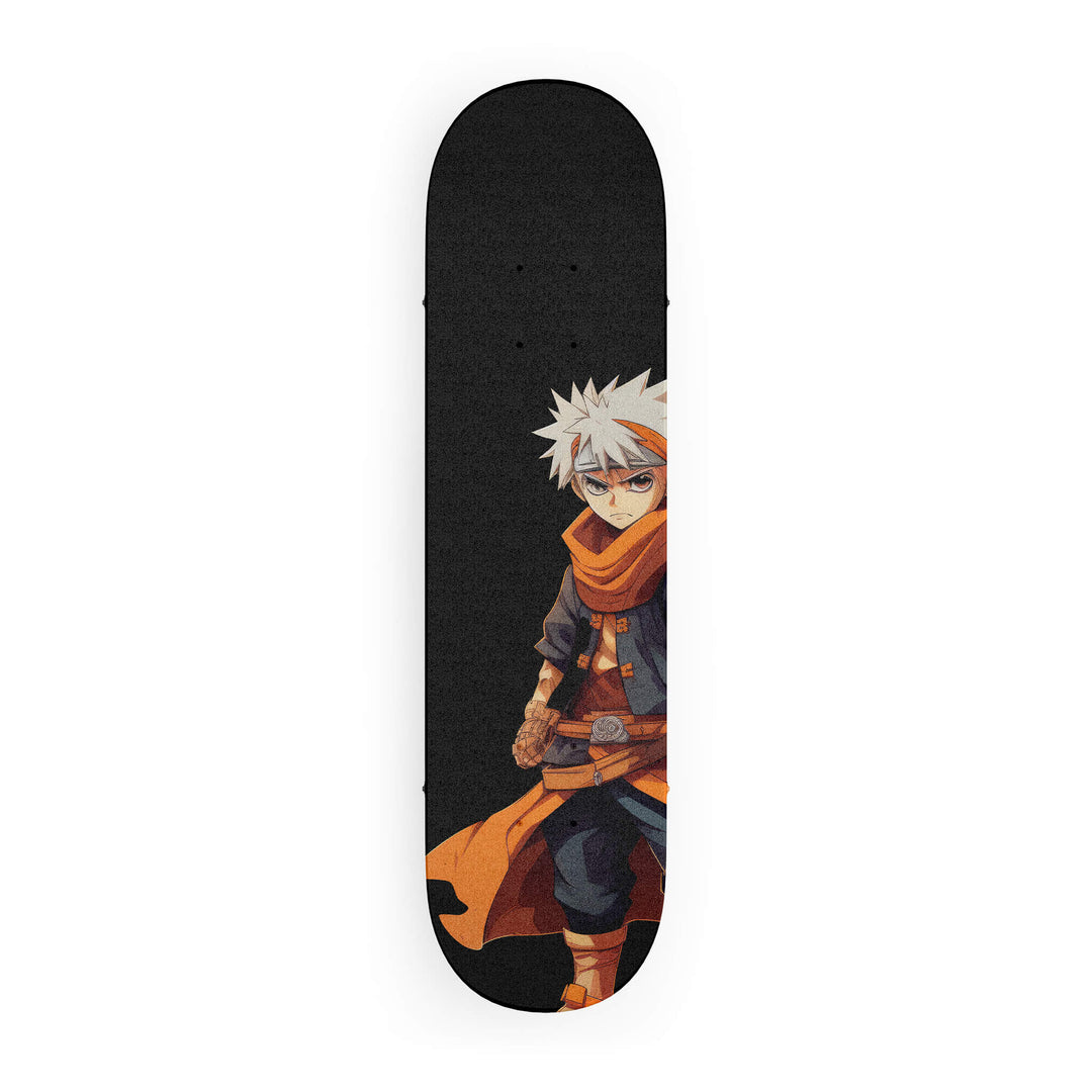 High-quality Skateboard Grip tape featuring Japanese anime character in fighting stance. Artwork from top-down perspective.