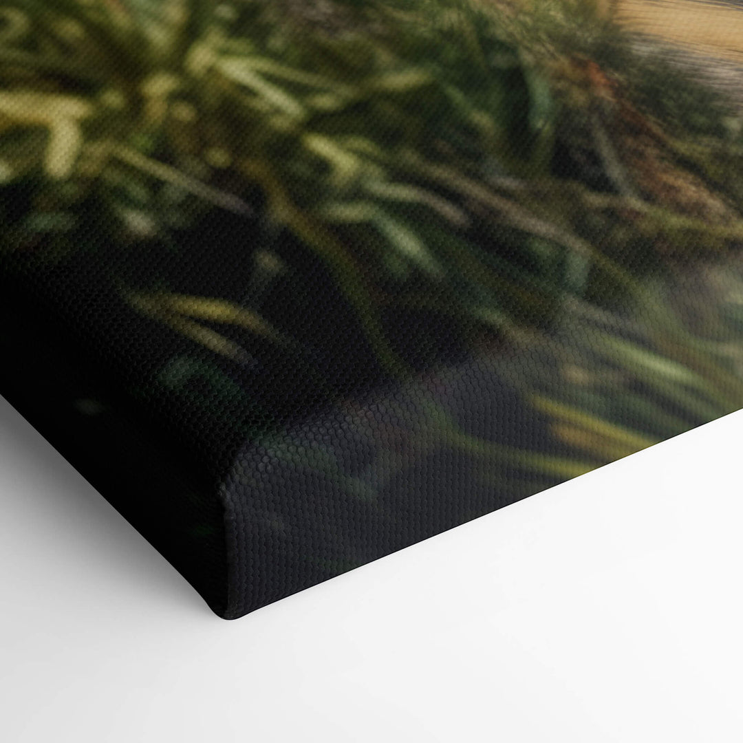 Elevated view of the corner of the canvas print, displaying the stretched canvas and quality construction of the canvas print.