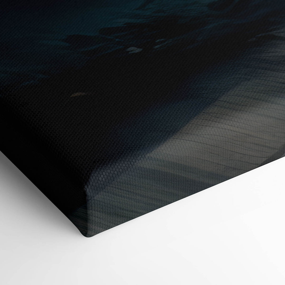 An elevated view of the corner of the canvas print, emphasizing the way the canvas is stretched over the 1.5" stretcher bars.
