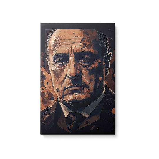 Classic Godfather-Inspired Don Corleone headshot on canvas, mounted on 1.5" stretcher bars, on white background.
