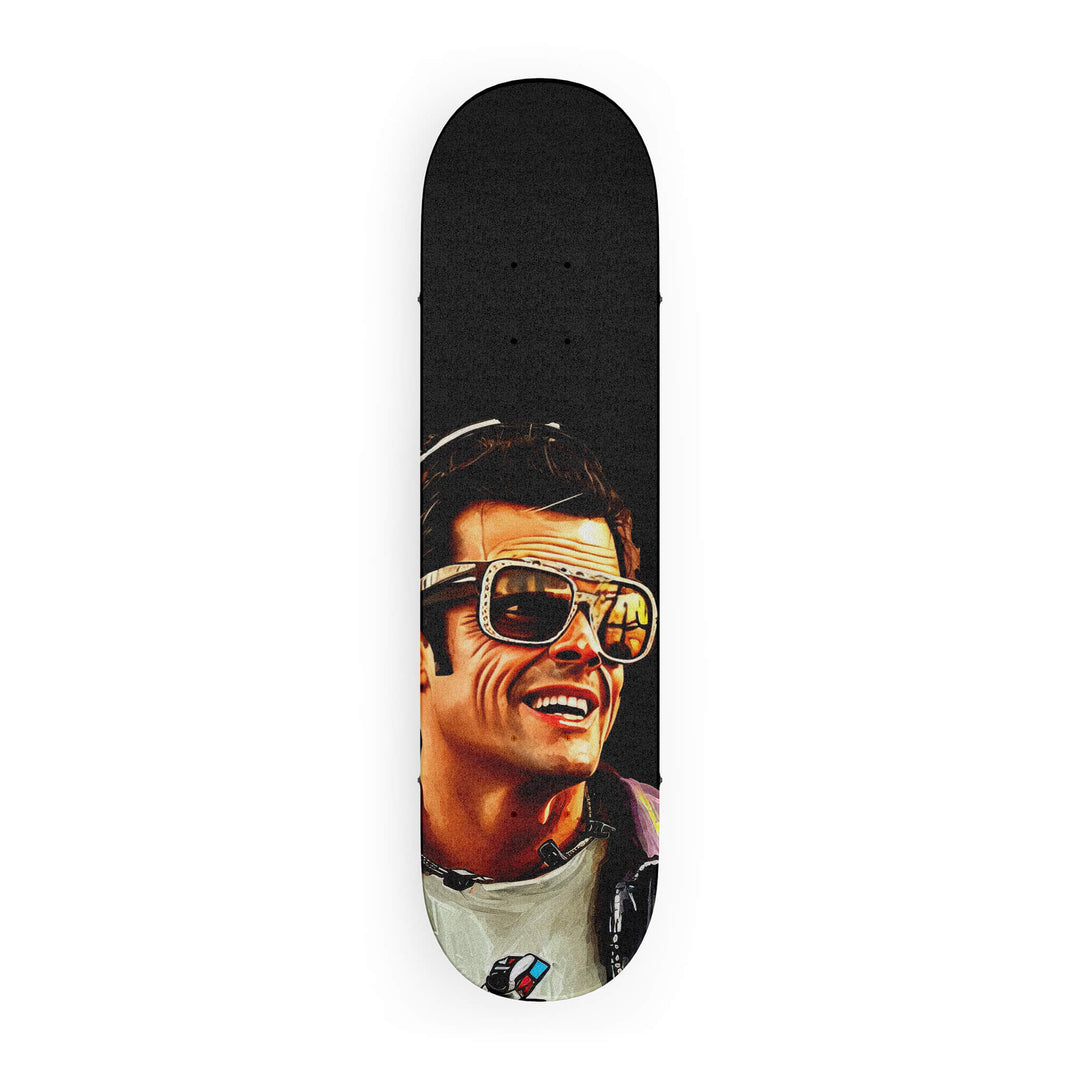 Top-down view of high-quality Skateboard Grip tape with custom illustrated grip of Johnny Knoxville from Jackass.