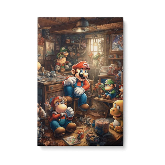 Mario in a serene and heartwarming scene, printed on a high quality canvas mounted on 1.5” stretcher bars.