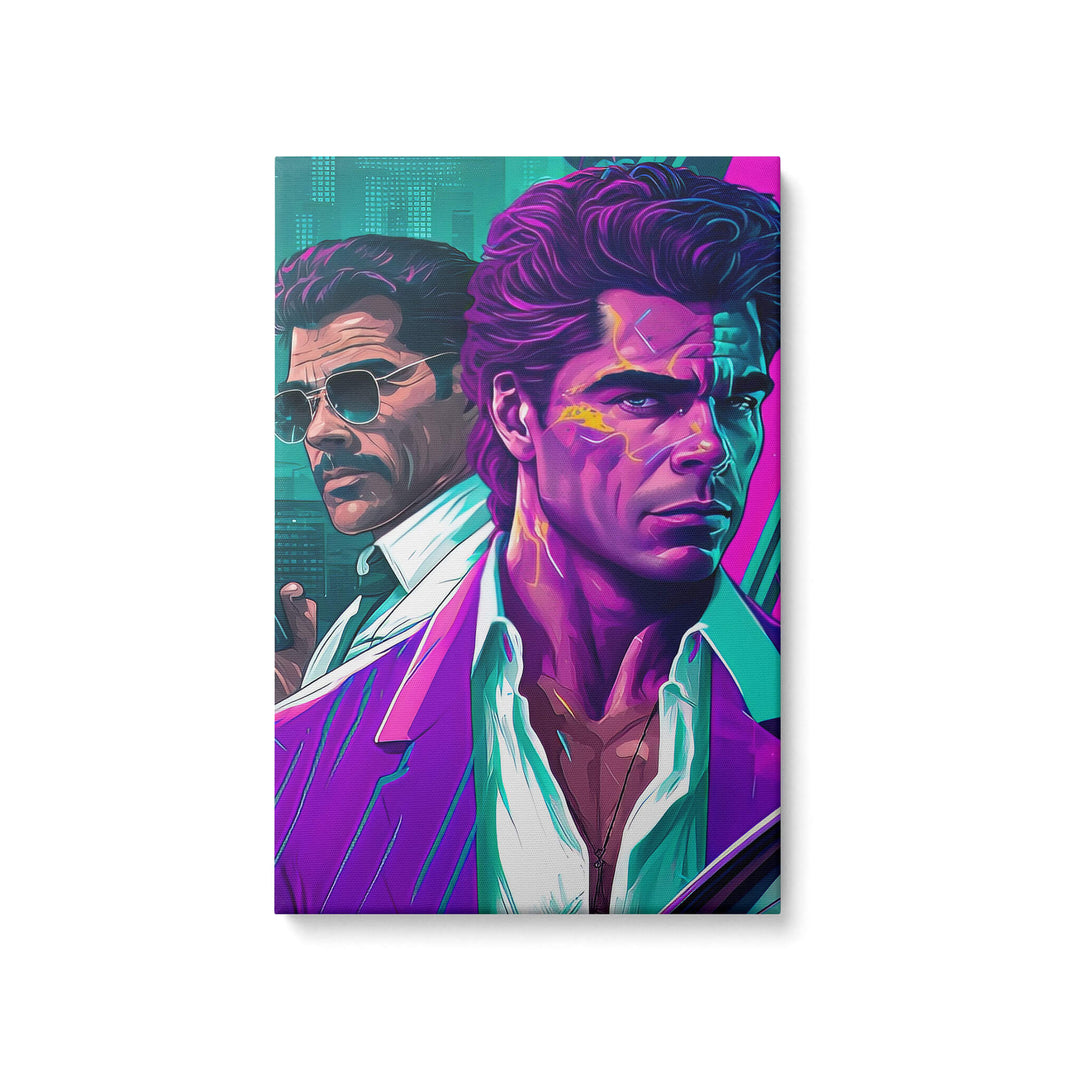 Retro Miami Vice artwork on high-quality canvas, mounted on 1.5” stretcher bars, stunning colors of the artwork.