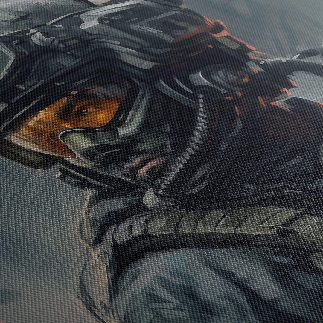 Close-up of textured canvas material and high-quality detail. Dark and suspenseful Modern Warfare canvas print.