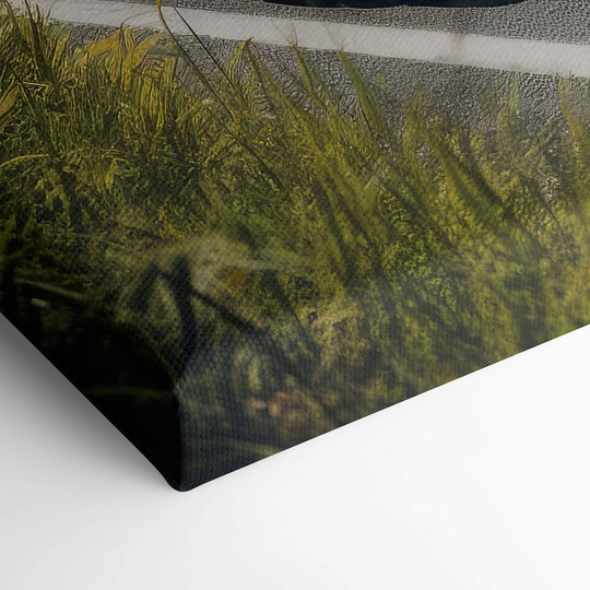 This elevated view of the corner of the canvas print showcases the stretching and stapling techniques used to display a great image.