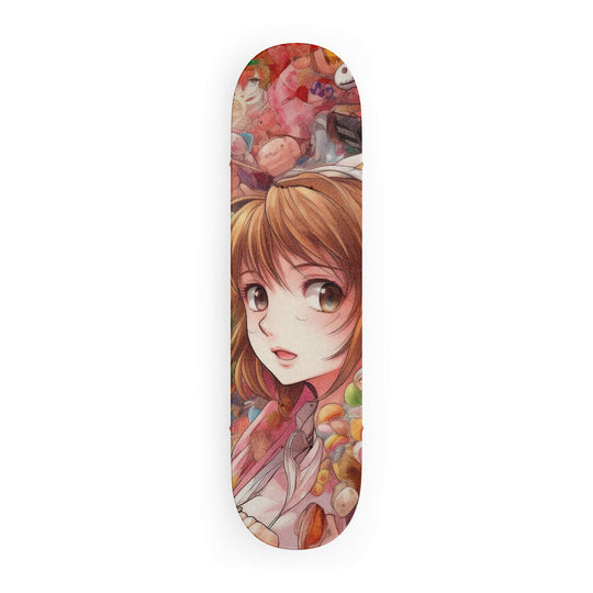 Vibrant pink and brown Skateboard Grip tape from a top-down perspective with Anime girl's face design.