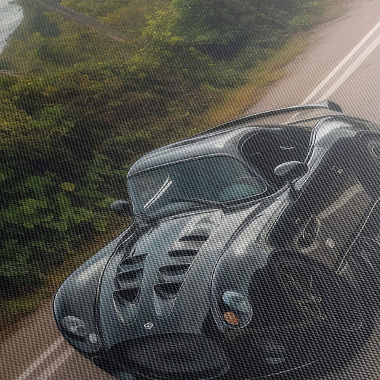 Close-up image of the textured canvas material and high-quality detail on the Panoz Esperante GTR-1 canvas print.