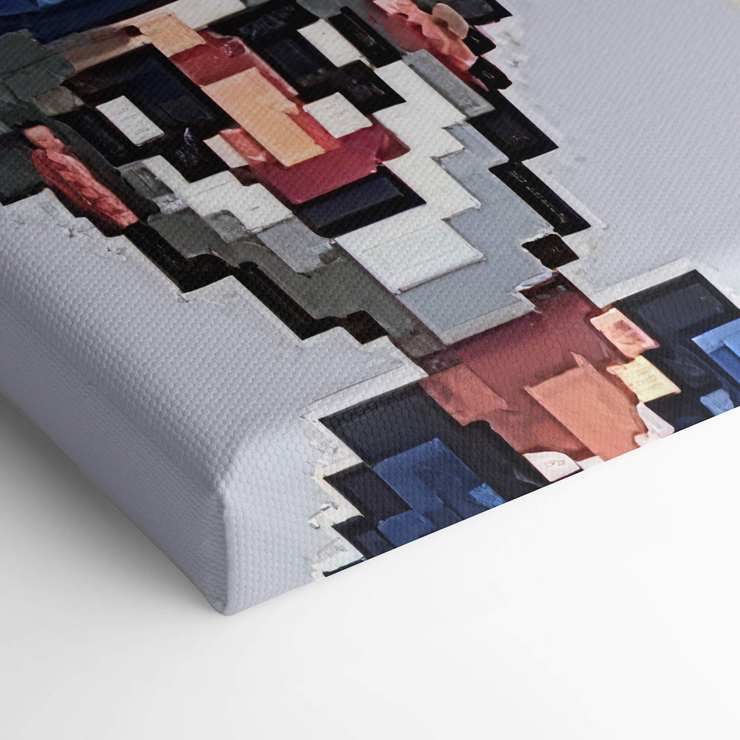 Elevated view of the corner of the canvas print showcasing the NFT Pixel Avatars' stunning texture and color.