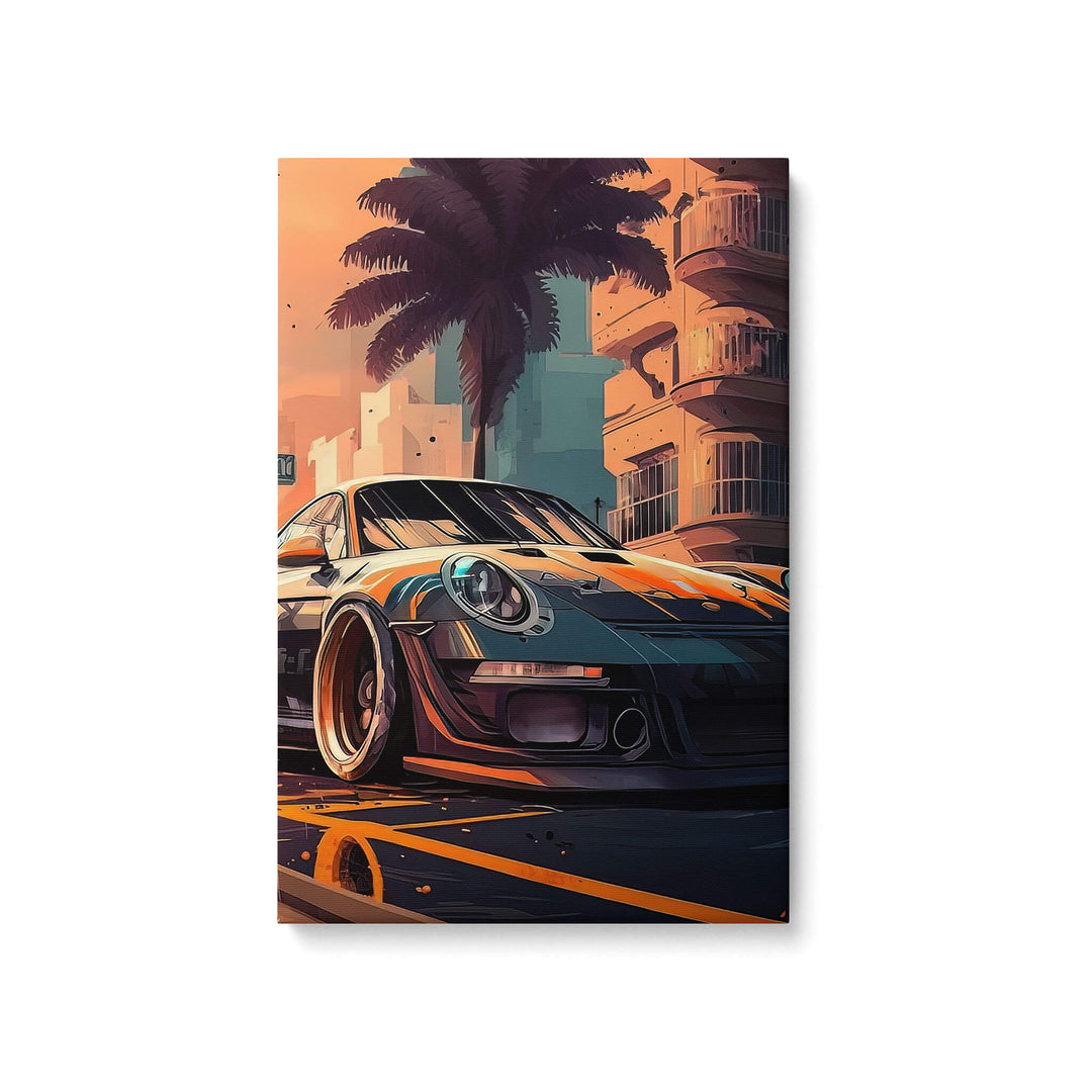 Porsche GT3 canvas print on white background - sleek design and warm colors capture the essence of summer.