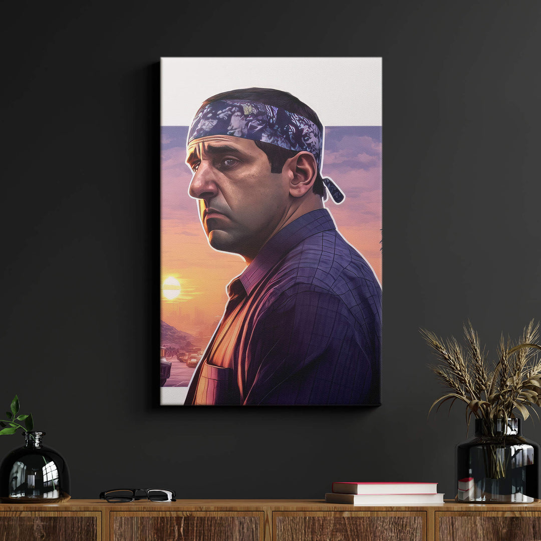 Eye-catching Prison Mike canvas print on black wall, adds a pop of color to your living room décor with vibrancy colors.