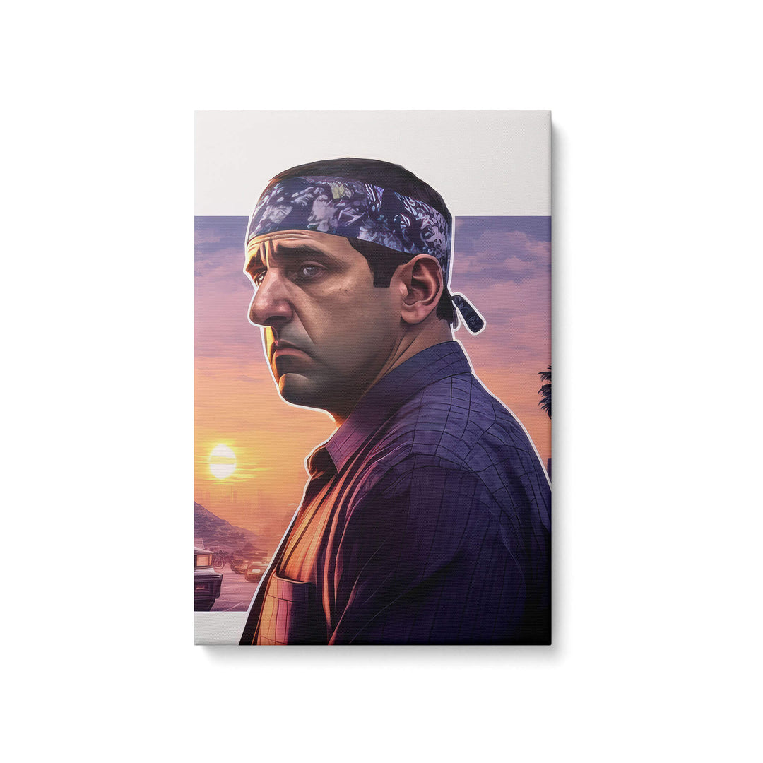 Vibrant Prison Mike canvas print with sunset background, perfect for any office or home décor and office spaces.