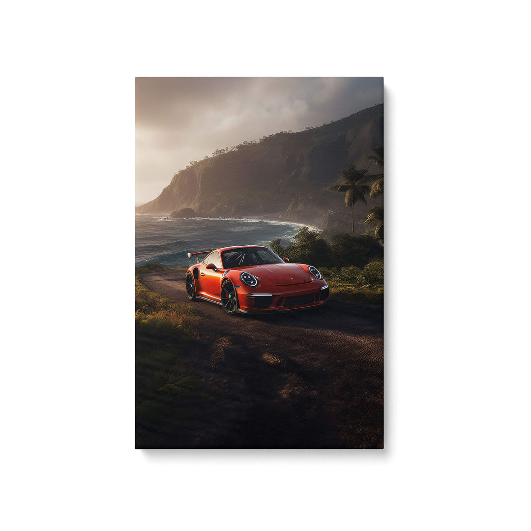 Red Porsche 911 GT3 Canvas Print on White Background - High Quality Stretched Canvas Print Mounted on 1.5” Stretcher Bars
