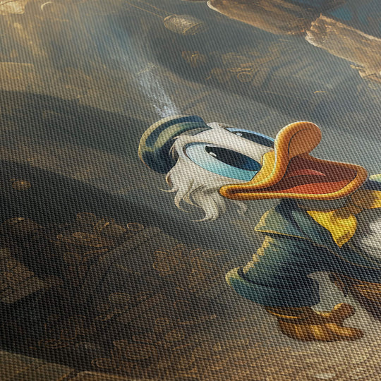 Close up of canvas print texture - High quality canvas print with vivid detail, Scrooge McDuck and his gleaming gold coins.